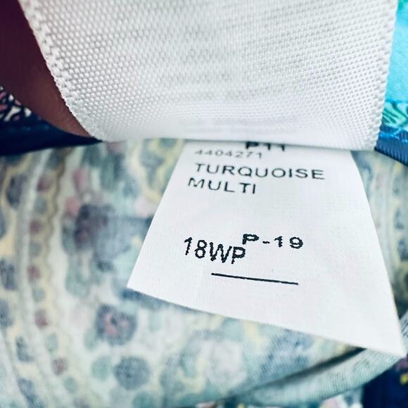 Talbots Paisley Pants 18WP Petite Plus Turquoise Blue Crop Stretch Cotton Capri - Picture 9 of 10